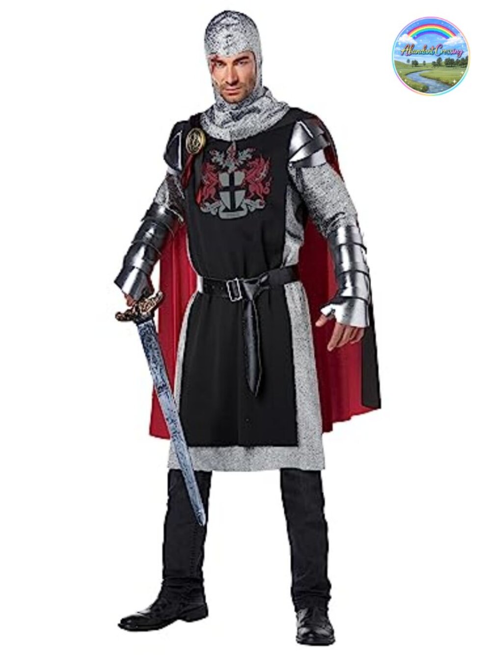 Men's Medieval Knight Costume Tunic Cape Belt L/XL